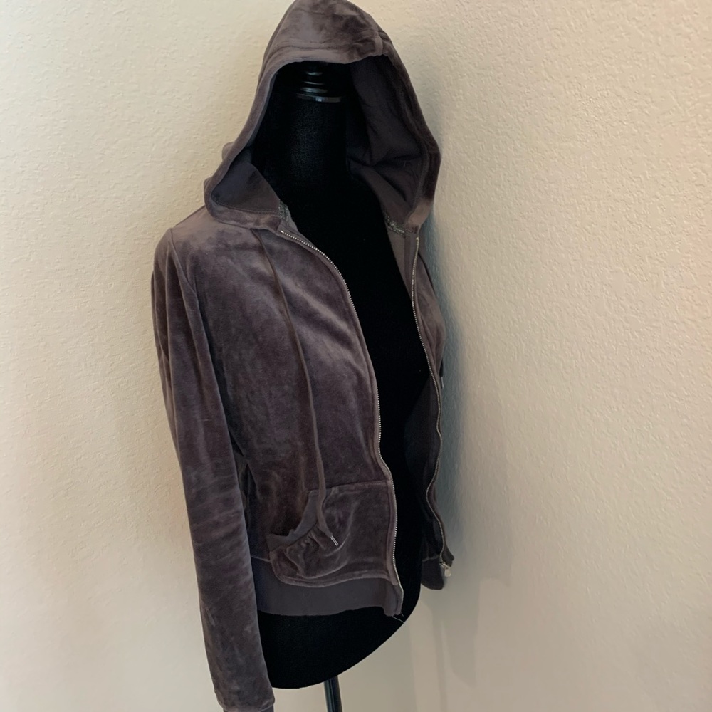 Grey Velour Zip Up Hoodie - Picture 4 of 4